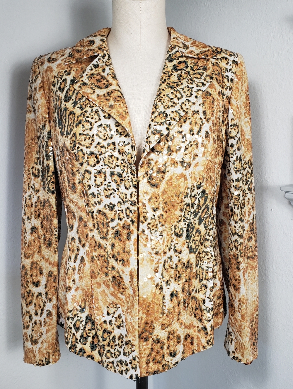 Escada Sequined Leopard Print Gold Black & White - NEW 38/8